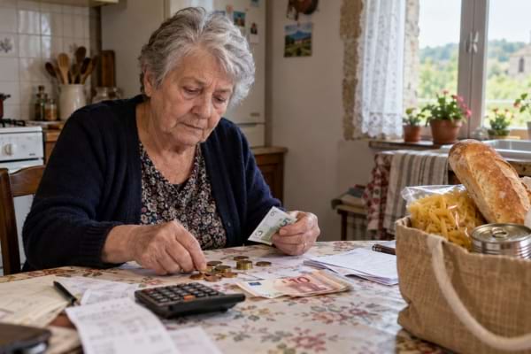 Retraitée avec 978 € de pension, Marie-Thérèse compte ses pièces pour payer ses courses.