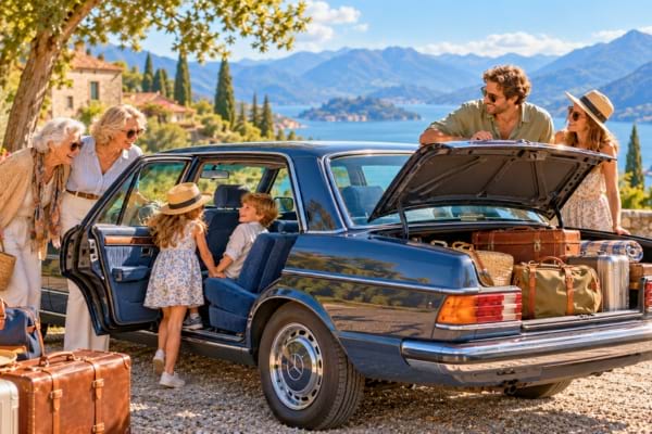 Une famille autour d'une mercedes D200