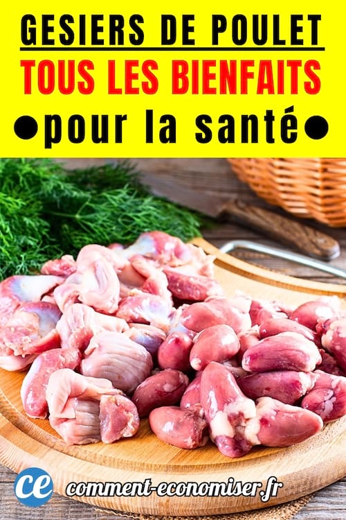 Des gésiers de poulets sur une planche en bois