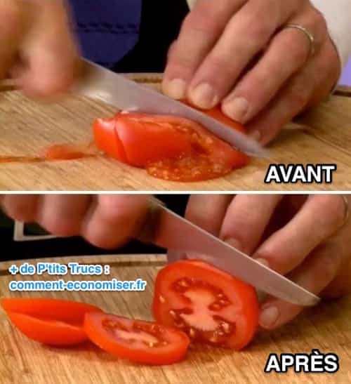 Couper une tomate avec un couteau bien aiguisé