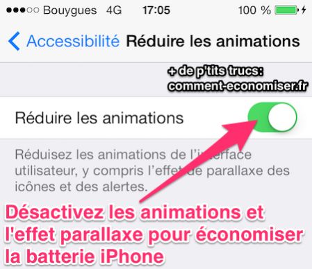 Désactivez les animations et l'effet parallaxe pour économiser de la batterie