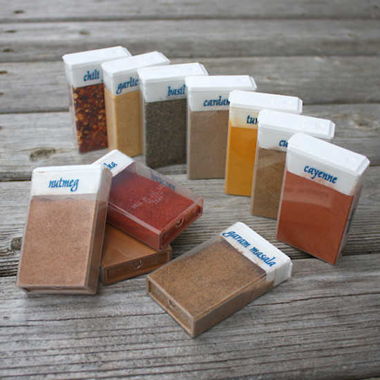 Use Tic Tac boxes as light and easily transportable spice boxes.