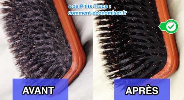 Une brosse à cheveux sale avant et nettoyée après
