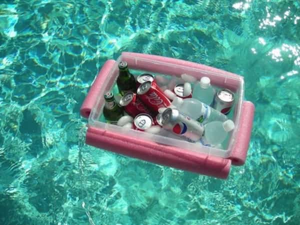 a floating drink tray with pool noodles
