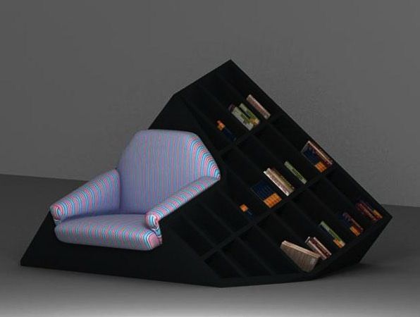 Un fauteuil intégré dans un meuble pour les livres