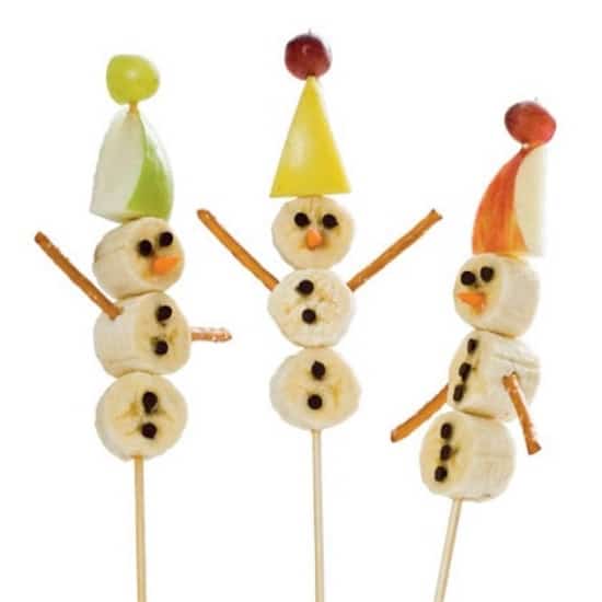 brochettes de bananes pour faire un bonhomme de neige