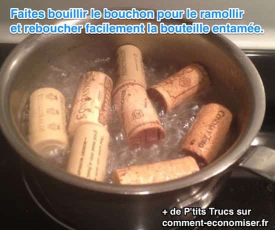 des bouchons sont mis dans l'eau bouillante pour les ramollir