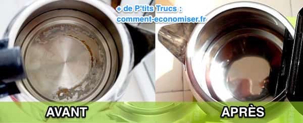 Bouilloire électrique détartrée avec acide citrique