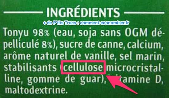 Ingrédients lait soja avec cellulose