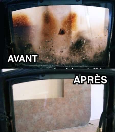nettoyer la vitre de la cheminée avec de la cendre
