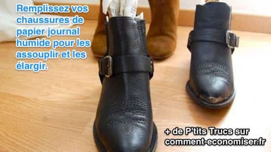 Mettre du journal humide dans les chaussures en cuir pour les assouplir