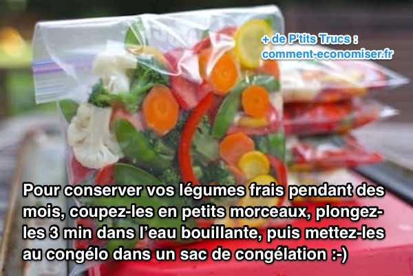 des légumes coupés congelés pour être conservés