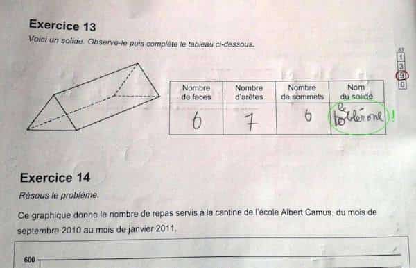 copie élève drole toblerone