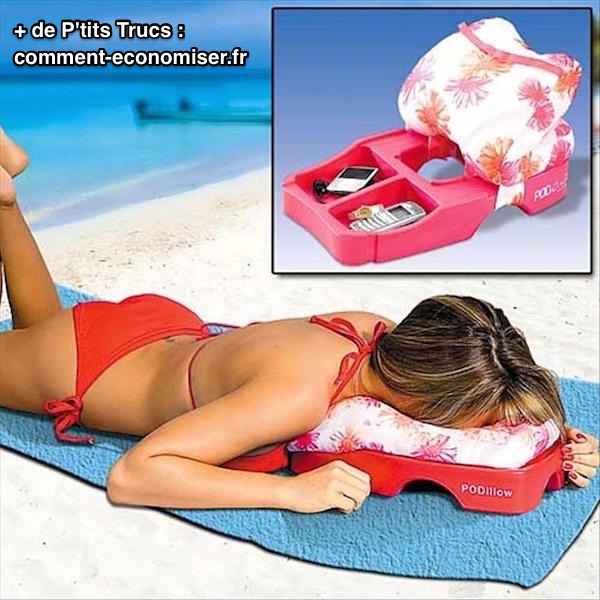 Coussin de plage ingénieux pour bronzer facilement