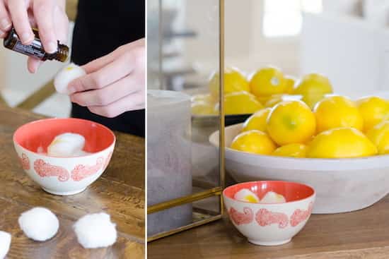 huile essentielle de citron sur du coton pour parfumer