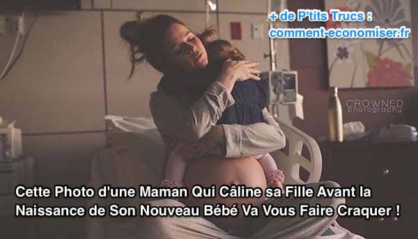 une maman fait un dernier câlin à sa petite fille avant la naissance de son bébé