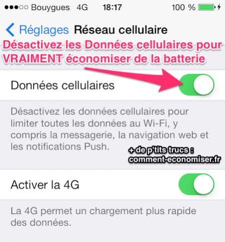 Désactivez les données cellulaires de votre iPhone pour gagner en batterie