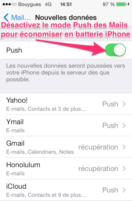 Désactivez le mode push pour gagner en batterie iPhone