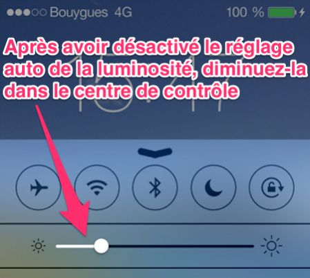 Diminuez la luminosité manuellement pour économiser de la batterie iPhone