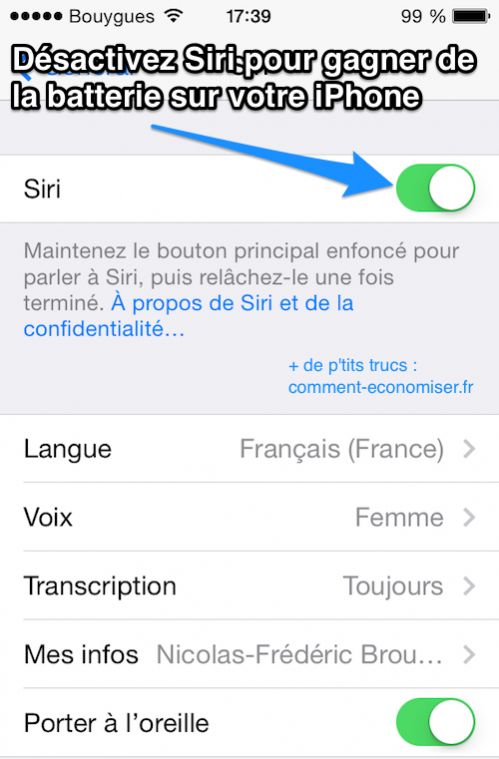 Désactivez Siri pour gagner de  la batterie sur votre iPhone
