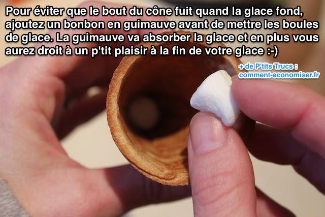 Mettez un bonbon de guimauve pour empecher glace de fuir