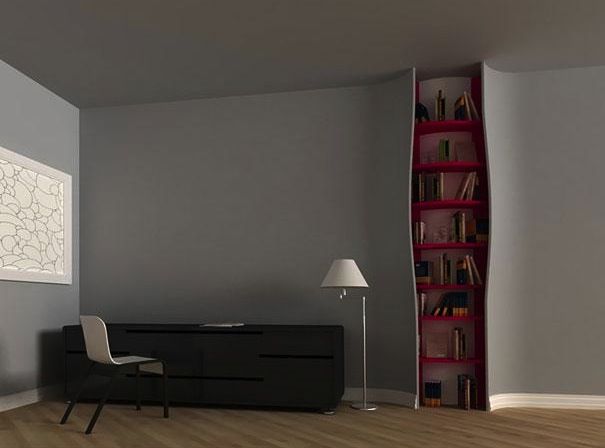 Étagères à livres qui sort du mur