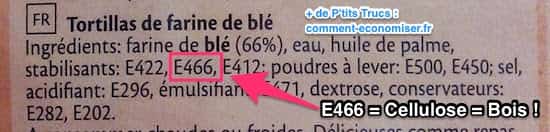 Ingrédients tortillas avec de la cellulose