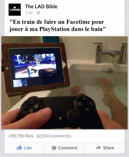 Facetime vidéo dans le bain pour jouer à la playstation