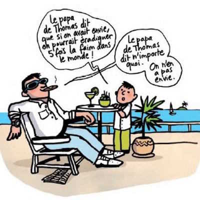 dessin ironique sur la faim dans le monde