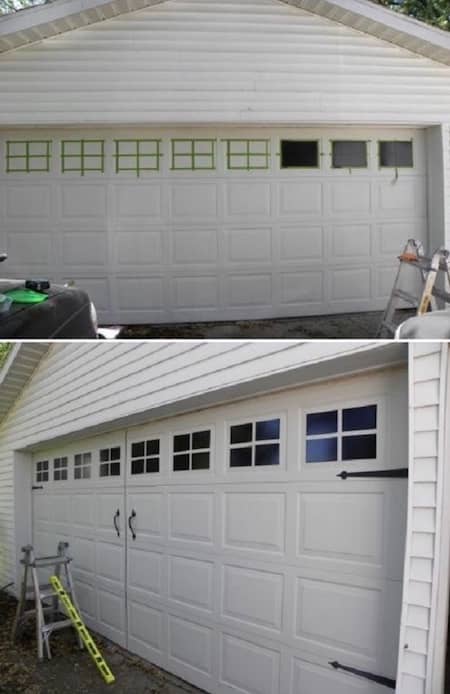 porte de garage rénovée en peignant de fausses fenêtres