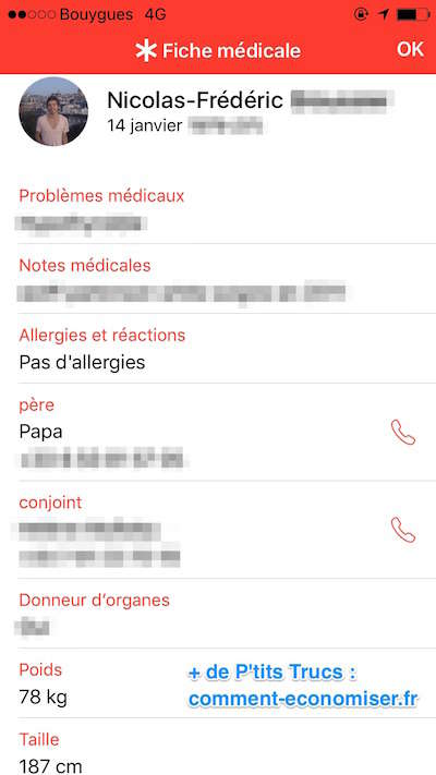 Fiche médicale iphone exemple