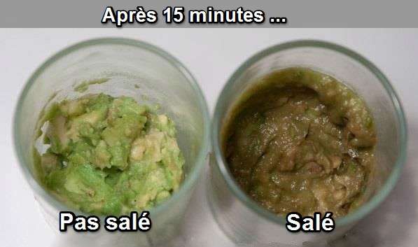 le guacamole salé noirci plus vite