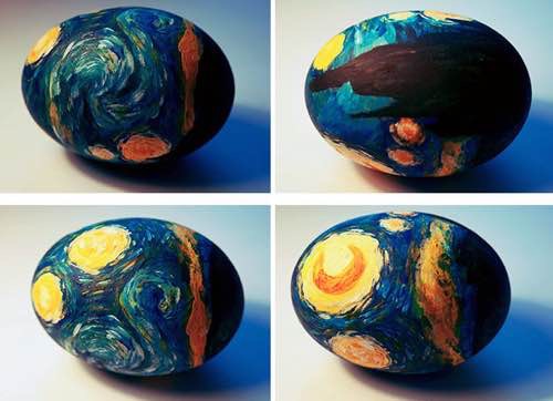 des oeufs de Paques peints comme une toile de Van Gogh