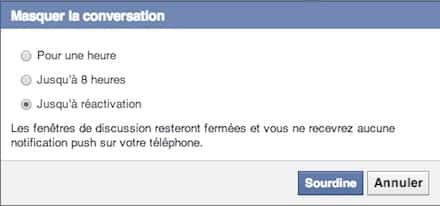 masquer la conversation facebook pour la mettre en sourdine