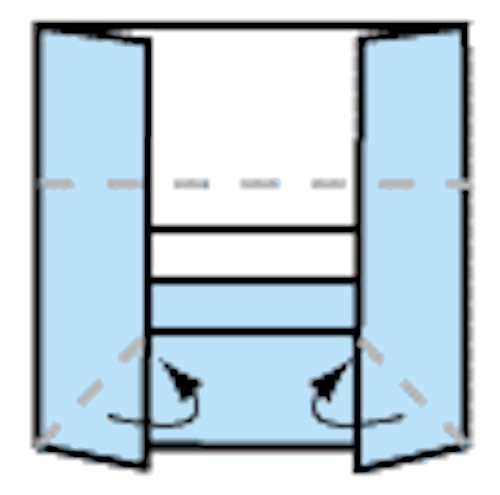 Treizième étape de pliage de l'enveloppe en origami.