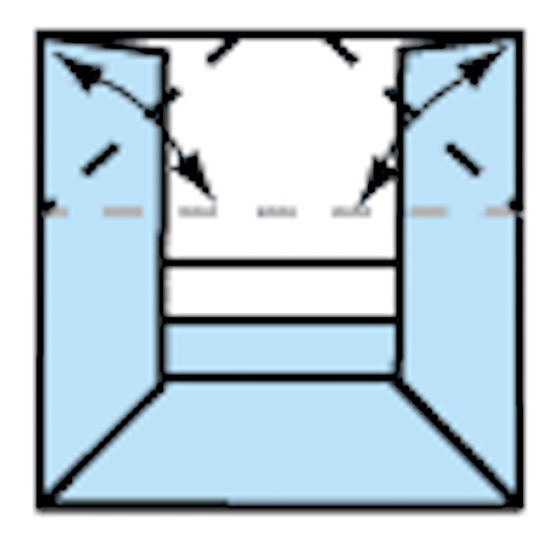 Quatorzième étape de pliage de l'enveloppe en origami.