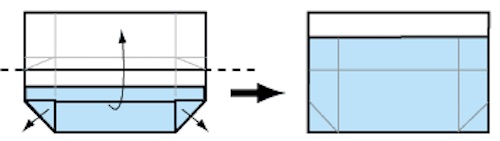 Neuvième étape de pliage de l'enveloppe en origami.