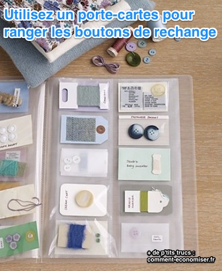 utiliser porte-cartes pour ranger boutons rechange