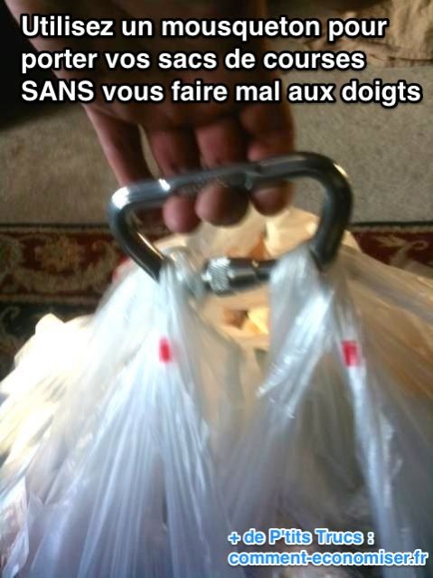 Comment porter ses courses avec un mousqueton sans se faire mal au main.
