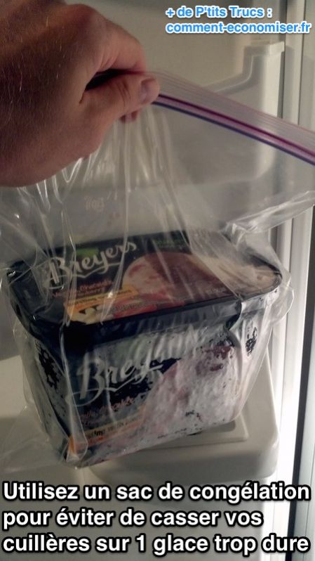 Mettez votre glace dans un Ziploc pour que la glace reste molle