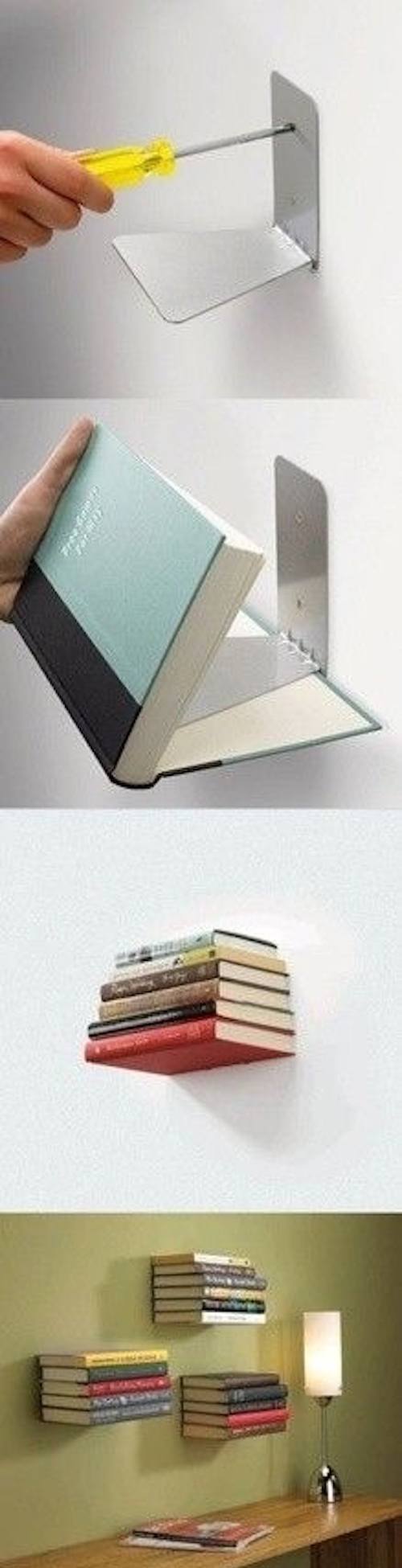 Fixez des étagères invisibles pour ranger vos livres.