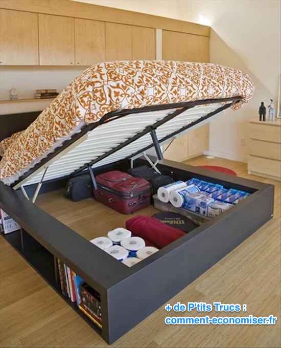 Lit qui se soulève pour avoir des rangements