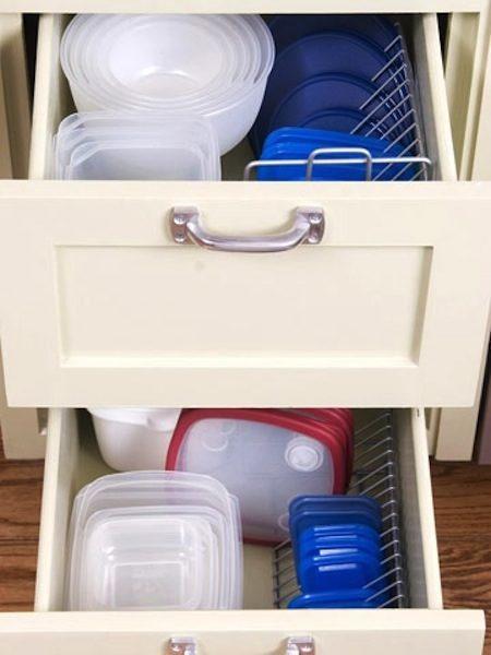 Rangement pour couvercles tupperware