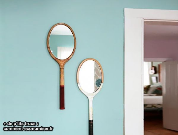 Raquette de tennis recyclée en miroir