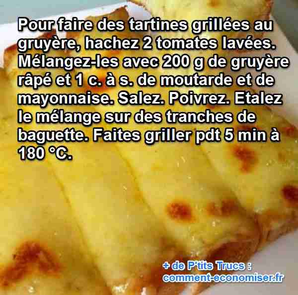 recette économique des tartines grillées au gruyère