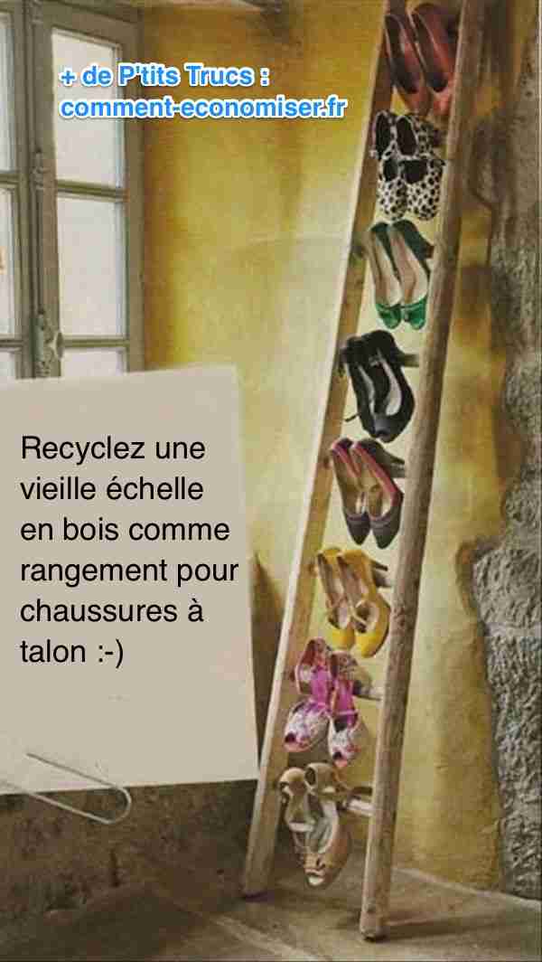 recycler une échelle en bois en rangement chaussures