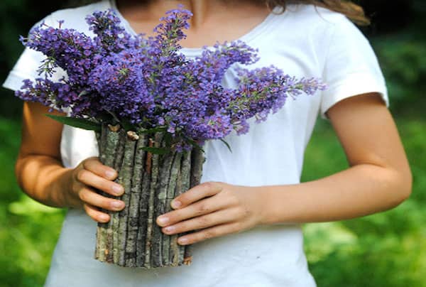 un vase fait avec des branches et un bocal