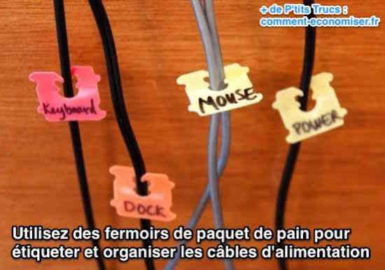 Utilisez des fermoirs à pain pour étiqueter les câbles