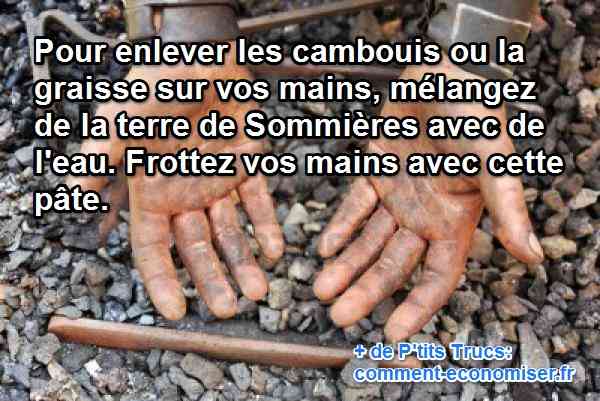 la terre de Sommières nettoie les mains sales de mécanicien