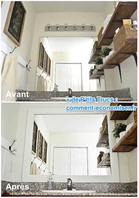 un miroir de salle de bain customisé avec un cadre